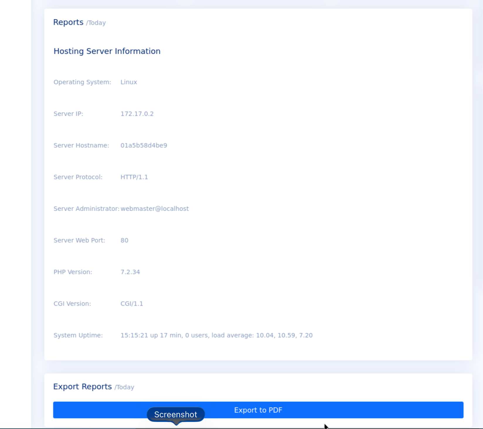hosting info and export PDF button